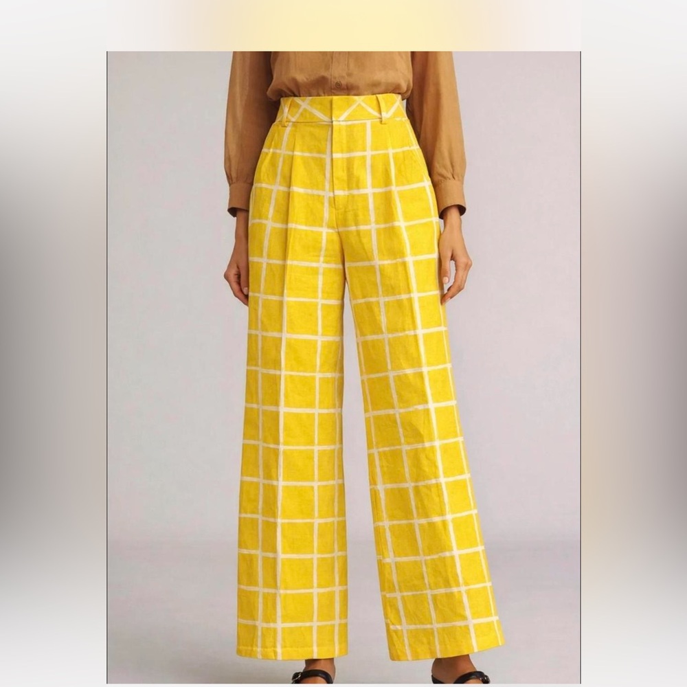 Moon River Yellow Windowpane Wide-Leg Pants